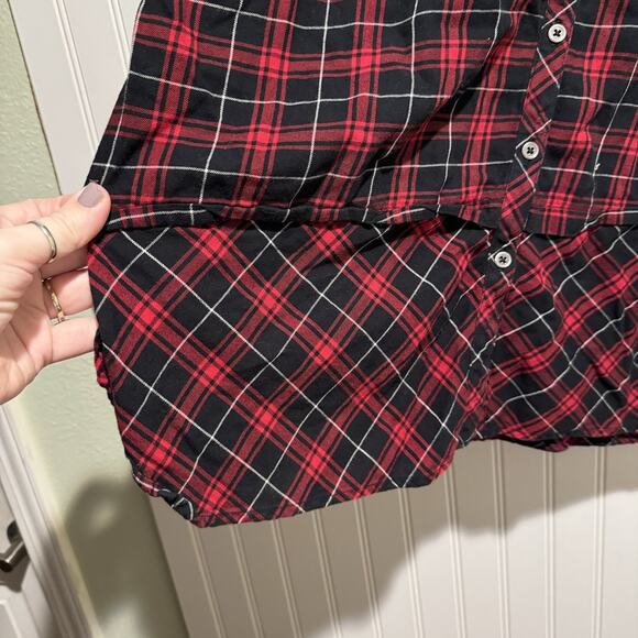 J Jill Red Black Plaid Button Up Tunic Shirt Size Medium - Picture 2 of 5